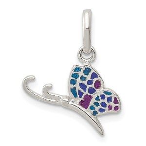 925 Sterling Silver Enameled Butterfly Necklace Charm Pendant